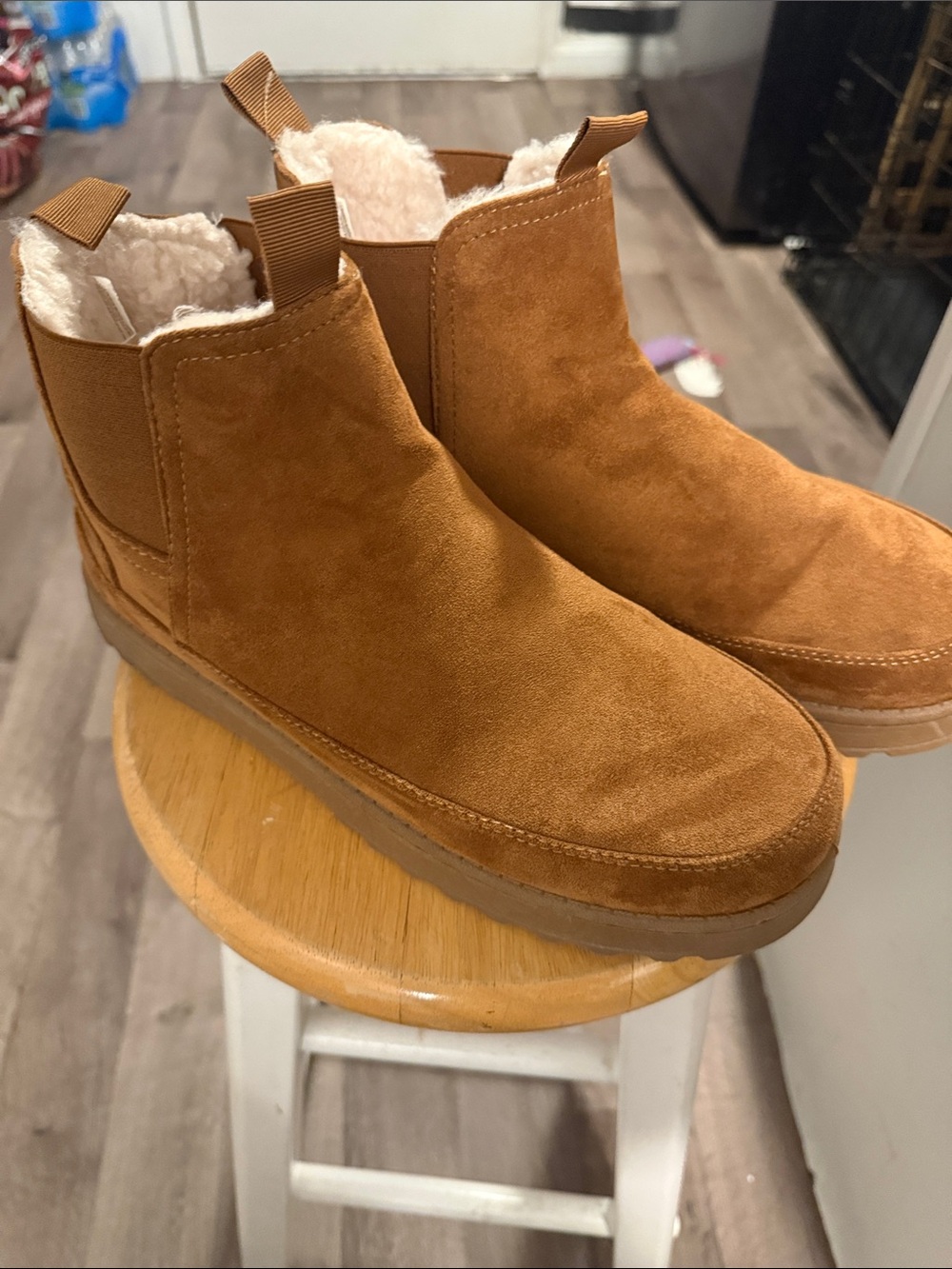 White Mountain Chestnut Suede Shearling-Lined Slip-On Ankle Booties